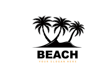 Coconut Tree Logo With Beach Atmosphere, Beach Plant Vector, Sunset View Design preview picture