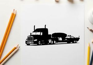 Silhouette of a semi truck hauling a boat on a trailer