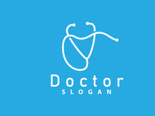 Stethoscope Logo, Simple Line Model Health Care Logo Design