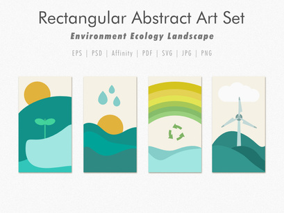Rectangular Abstract Art Set of Environment Ecology Landscape