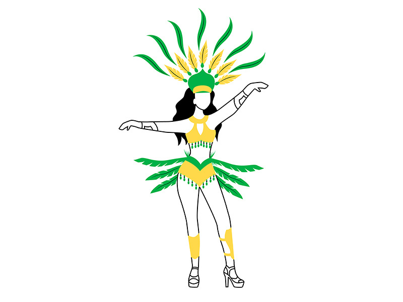Female in carnival clothing flat silhouette vector illustration