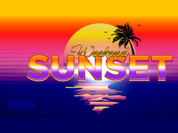 Weekend Sunset Retro Text Effect with vibrant concept for trendy flyer, poster and banner template promotion preview picture