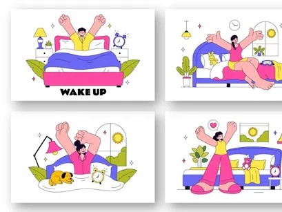 10 Wake Up Vector Illustration
