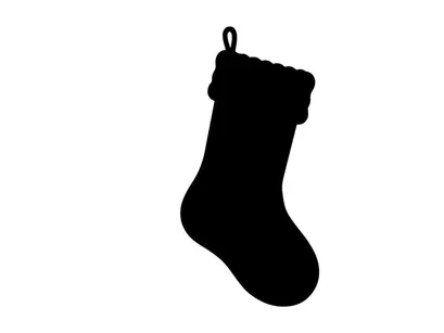 Black silhouette of a Christmas stocking isolated on a white background