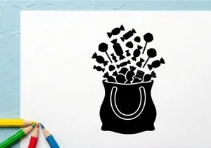 Silhouette of a shopping bag filled with flowers and plants