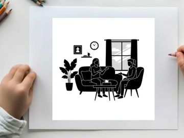 Silhouette of two people sitting in a living room with a plant preview picture
