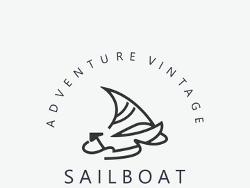 Sailboat vintage logo minimalist with wave, travel yacth or sailing boat vector design template preview picture