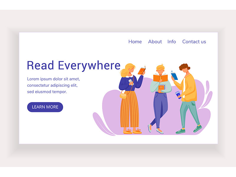 Read everywhere landing page vector template