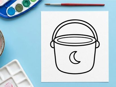 Halloween candy bucket icon. Trick or treat pail with crescent moon symbol graphic.