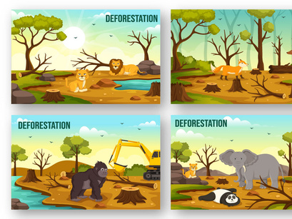 12 Deforestation Vector Illustration