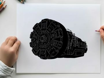 Silhouette of a futuristic mechanical wheel with intricate details preview picture