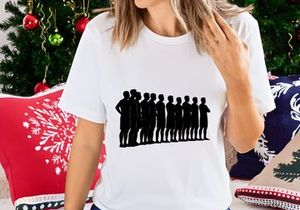 A group of men standing in a line in silhouette against a white background