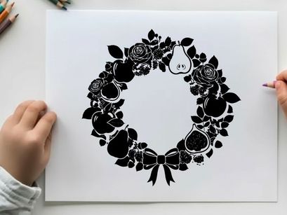 Silhouette of a heart and rose floral wreath design