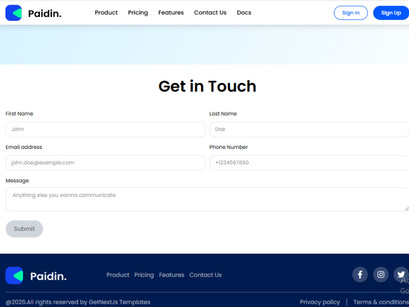 Paidin Free NextJs Landing Page Template