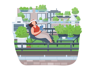 Relaxing on veranda semi 2D vector web banner, poster preview picture