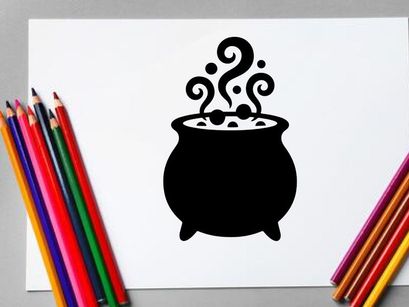 Silhouette of a steaming cauldron with swirling smoke for Halloween or magic themes