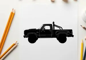 Silhouette of a classic pickup truck with large tires and roll bar silhouette