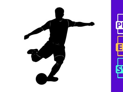 Soccer player kicking a ball in motion