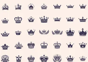 Royal Crown Silhouette, Retro King Crown Icons.