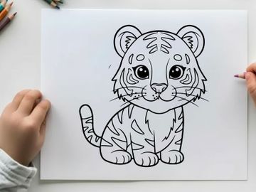 Cute tiger cub sitting cartoon vector illustration preview picture