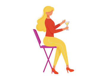 Young woman with cocktail sitting on chair flat vector illustration preview picture