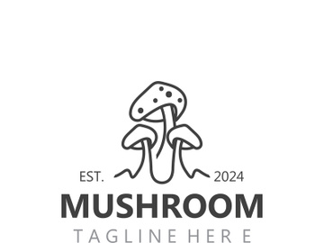 Mushroom botanical logo  modern and simple stamp style. nature or food template preview picture