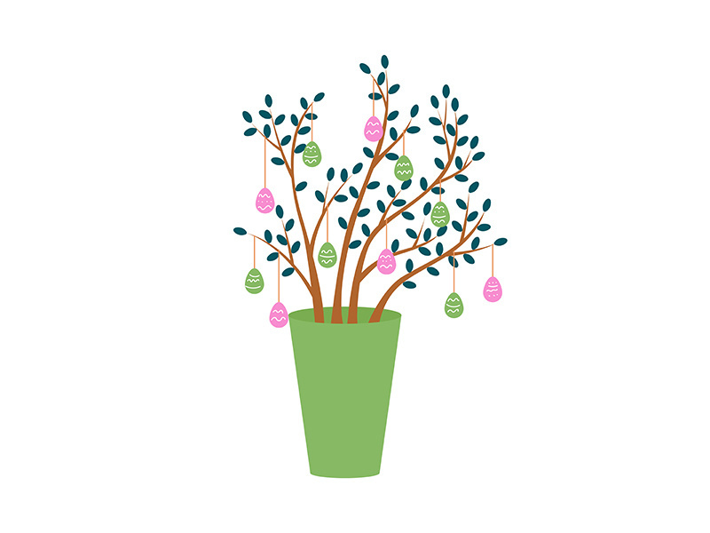 Easter egg tree semi flat color vector object