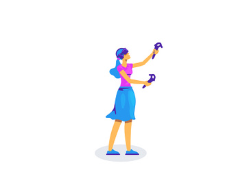 Woman with VR equipment flat color vector faceless character preview picture