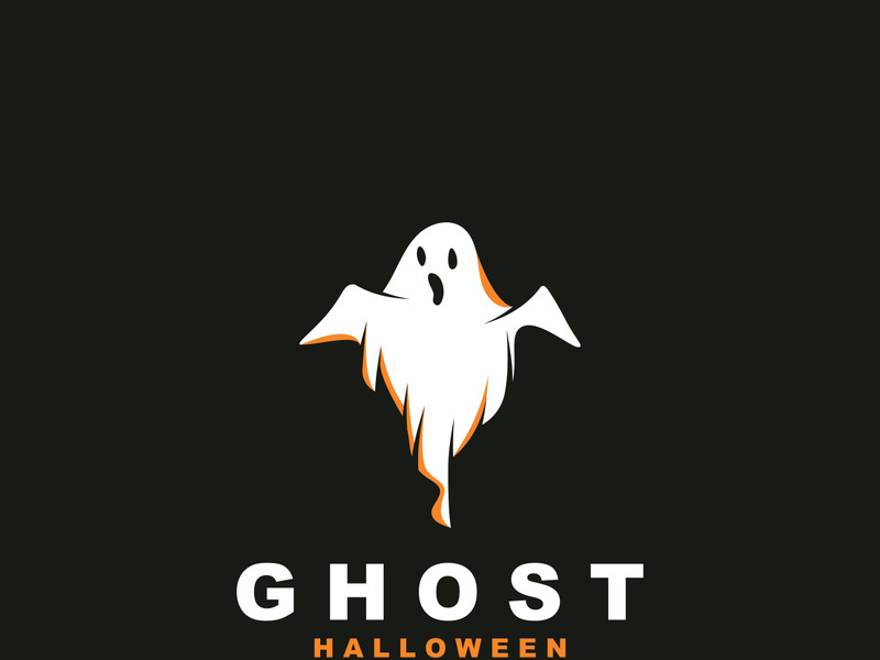 Ghost Logo, Simple Halloween Devil Design Illustration Template Black Background