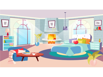 Bedroom interior at daytime flat vector illustration preview picture