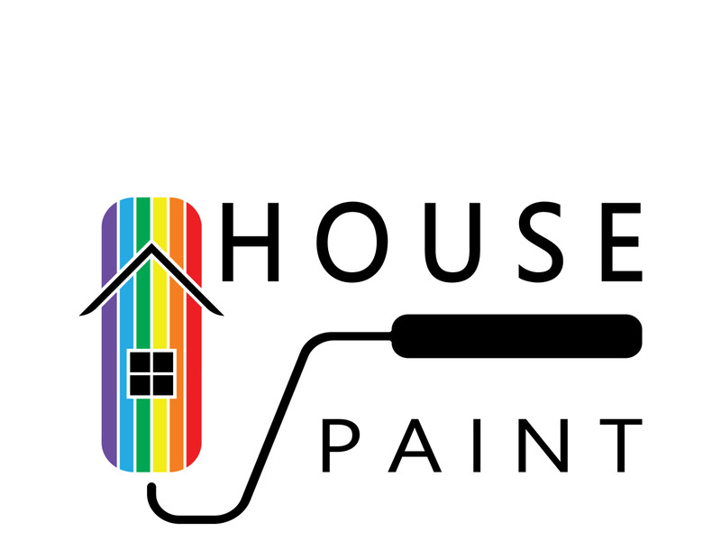 logo icon illustration house paint with a blend of brushes and rollers for house wall paint design, minimalist house, painting, interior, building, property business, wallpaper, vector concept