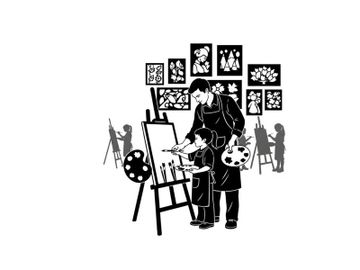 Silhouette of artist and child painting together in an art studio preview picture