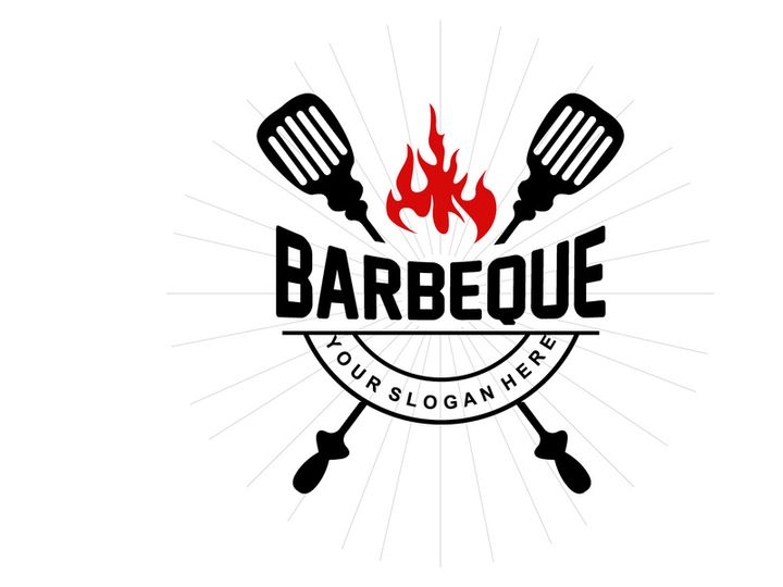 Barbeque Logo, Hot Grill Design With Fire And Spatula