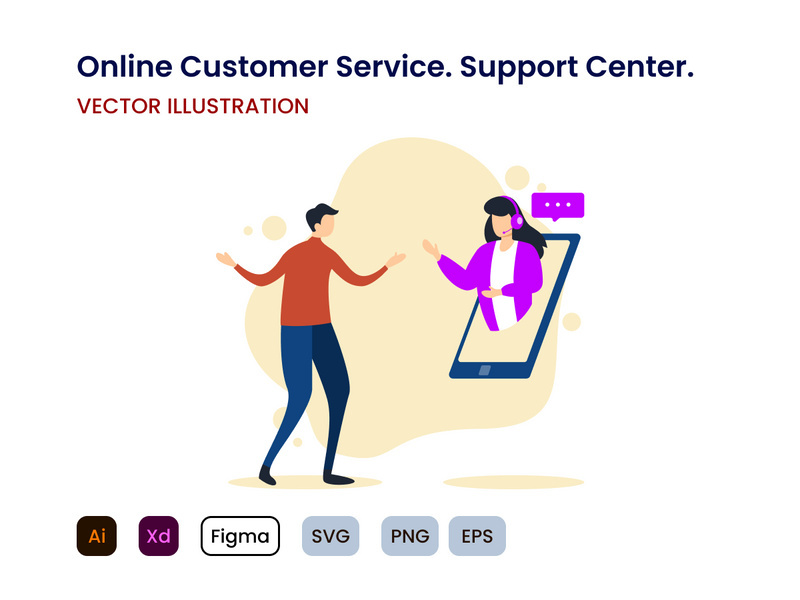 Online customer service. Call center flat modern design.