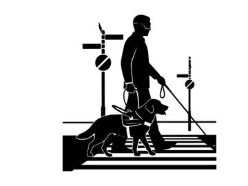 Silhouette of a man with guide dog crossing street preview picture