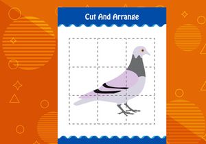10 Pages Cut and arrange with a bird worksheet for kids. Educational game for children
