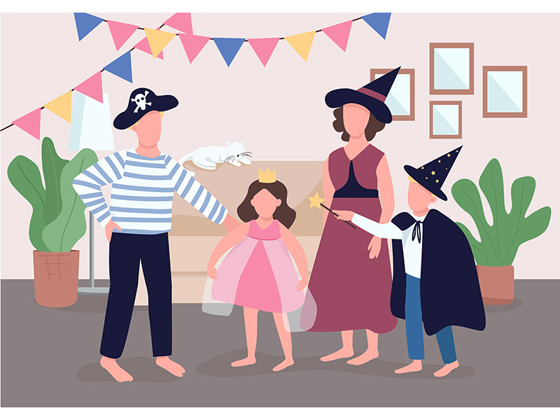 Family holiday celebration flat color vector illustration