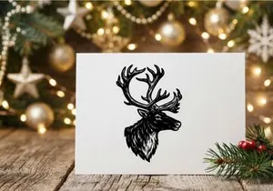 Reindeer head illustration, vintage style stag portrait for Christmas design projects.