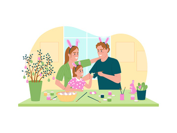 Painting easter eggs 2D vector web banner, poster preview picture