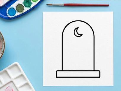 Minimalist crescent moon icon on arch frame. Simple night sky symbol isolated for design and branding use.