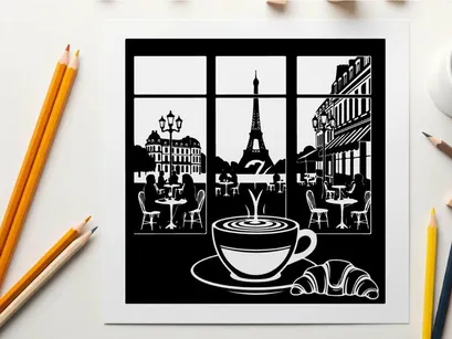 ilustração vetorial de cena de café parisiense com torre eiffel