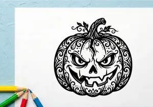 Halloween Jack-o'-Lantern with Menacing Face for Fall Decor