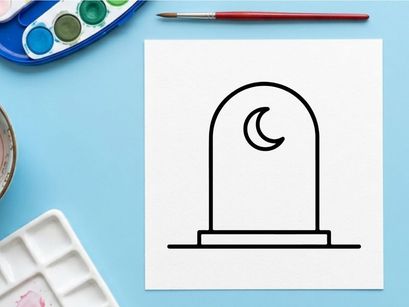 Halloween crescent moon icon on white background. Spooky night sky symbol for seasonal design and decorations.