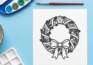 Karang gantung Natal dengan bintang, pita, dan dekorasi musim dingin yang meriah untuk kartu ucapan musim.