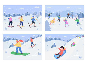 Winter activity semi flat vector illustration set preview picture