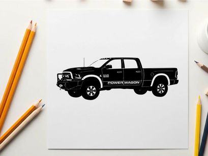 Silhouette of a black pickup truck with white accents and details
