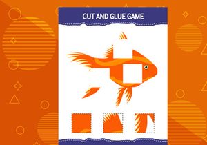 10 Pages Cut and glue game for kids with fish. Cutting practice for preschoolers. Education worksheet.