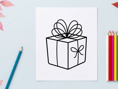 Ikon kotak hadiah bergambar tangan dengan pita untuk proyek desain hari raya.