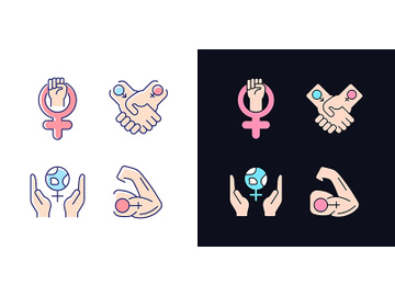 Girl power light and dark theme RGB color icons set preview picture