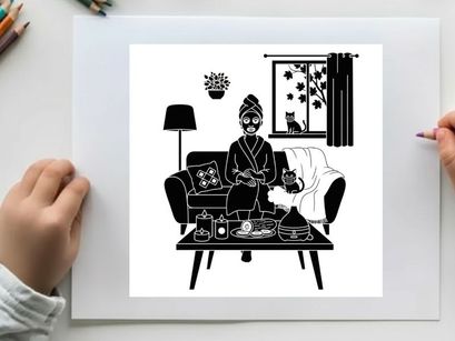 Silhouette of a woman relaxing on a couch with her cat
